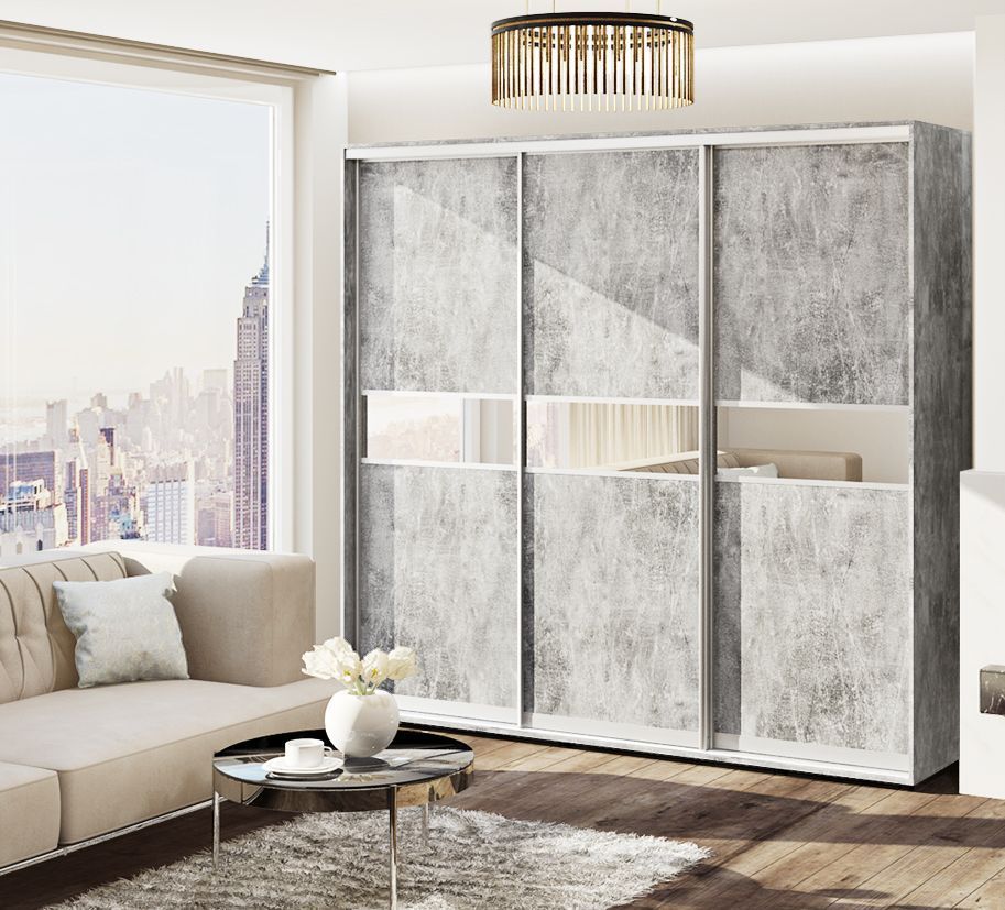 Шафа-купе 2100 мм "Модель 2" 3 дверна бетон - фото, ціна, купити,  