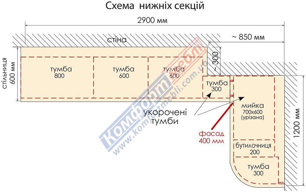 Купить Тумба 300 мм нижняя Н30.82.1Д глубина 300(под вент.канал) "Крашеный высокий глянец с печатью" в Киеве	