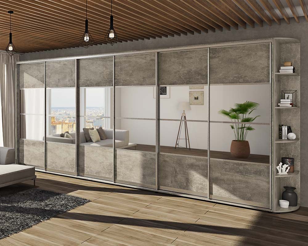 Шафа купе 5 метра "Модель 8" 6 дверна Бетон світлий - фото, ціна, купити,  