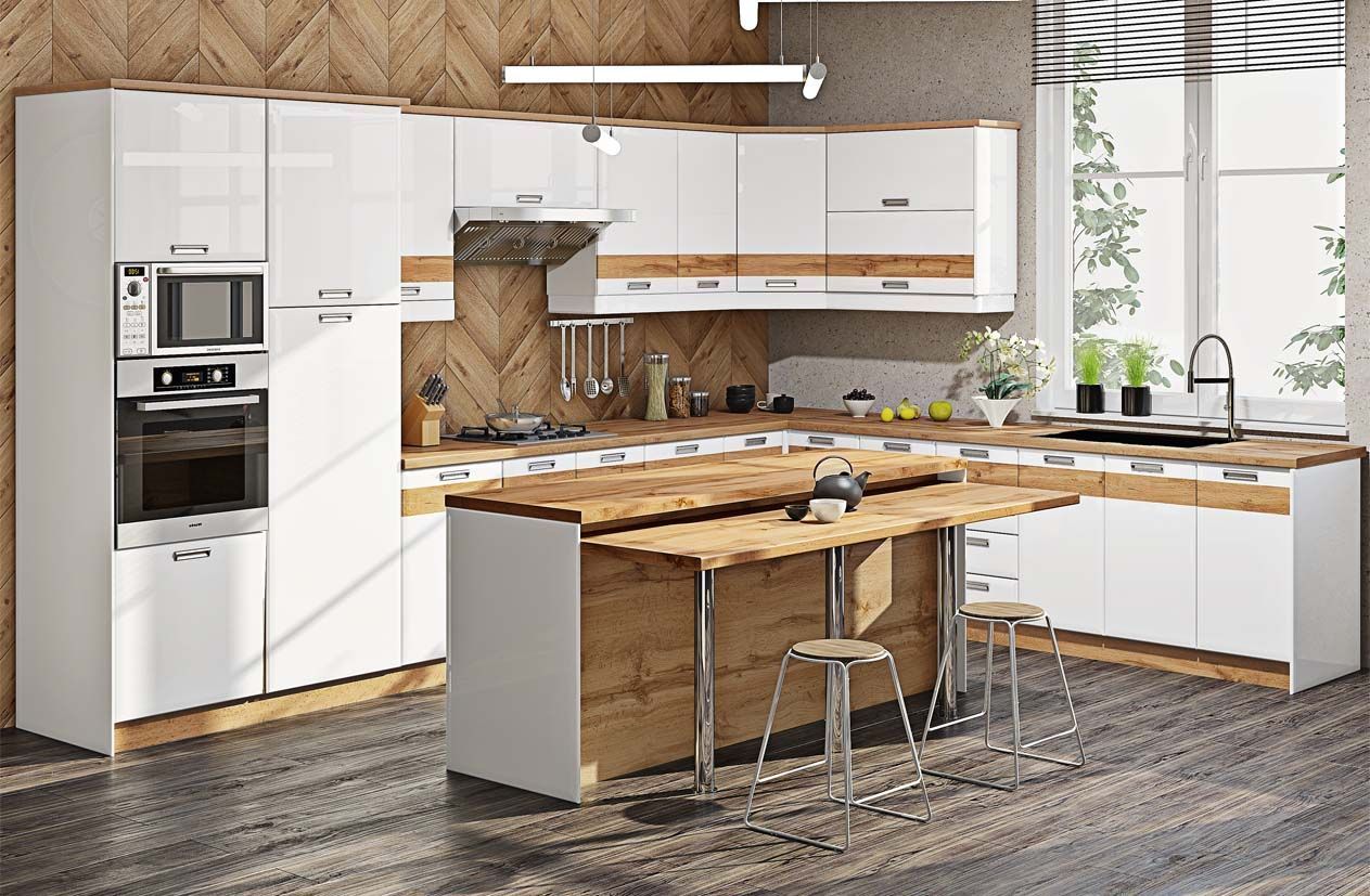 Кухня з вікном "Хай-тек з кольоровим друком" 4,05 х 3м Білий - фото, ціна, купити,  