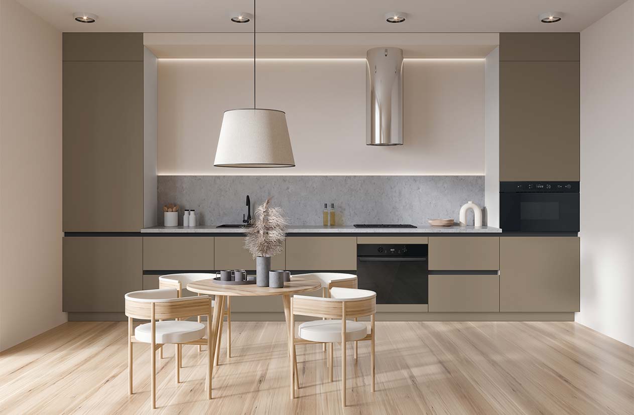 Кухня однорівнева "Gola ручка" 4.2м з фасадами "Еко" Капучино - фото, ціна, купити,  