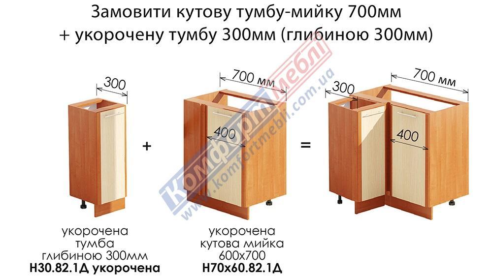 Купить Тумба 300 мм нижняя Н30.82.1Д глубина 300(под вент.канал) "Крашеный высокий глянец с печатью" в Киеве	