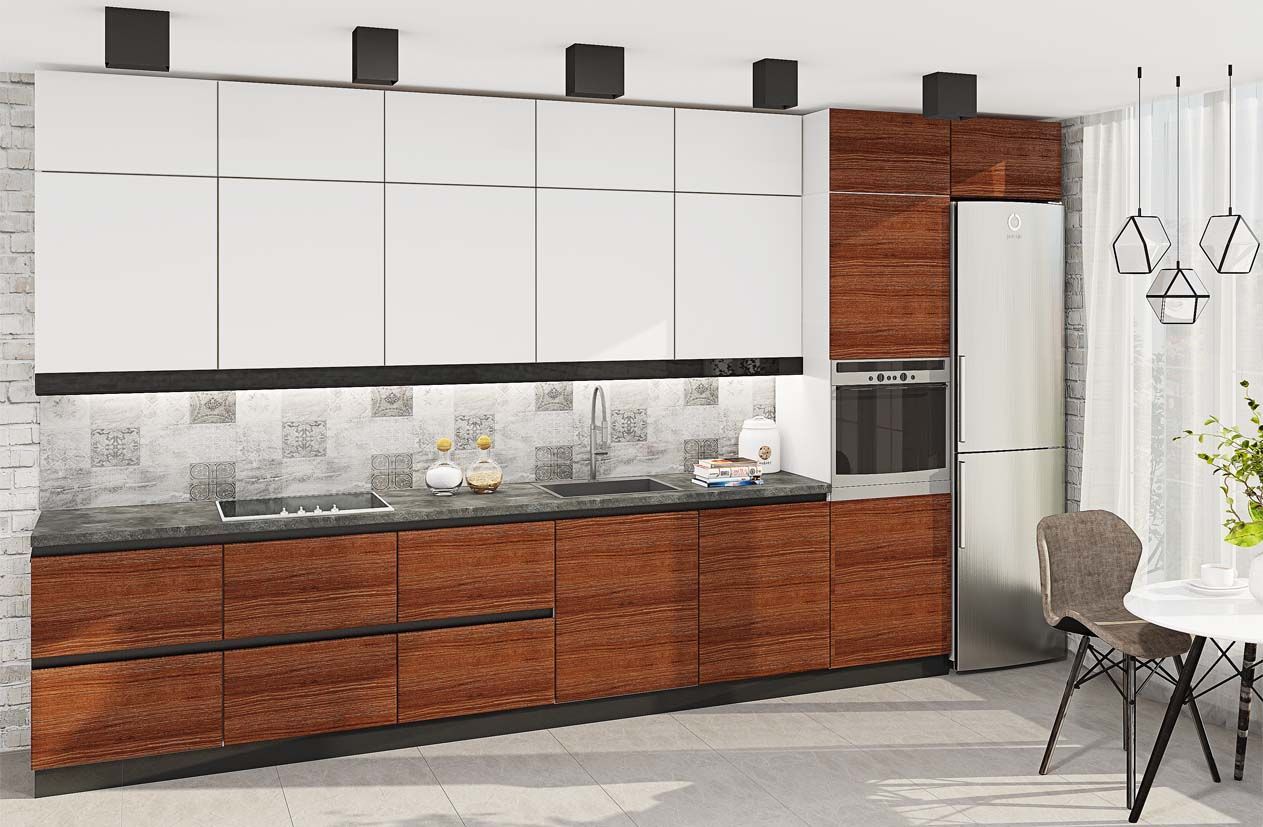 Кухня "Gola ручка" 4,2м з фасадами "Хай-тек" Білий, Дуб альпійський - фото, ціна, купити,  