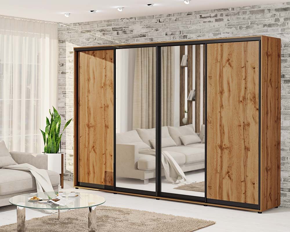 Шафа купе 4.0 метра "ДСП" з дзеркалом 4 дверна дуб золотий - фото, ціна, купити,  