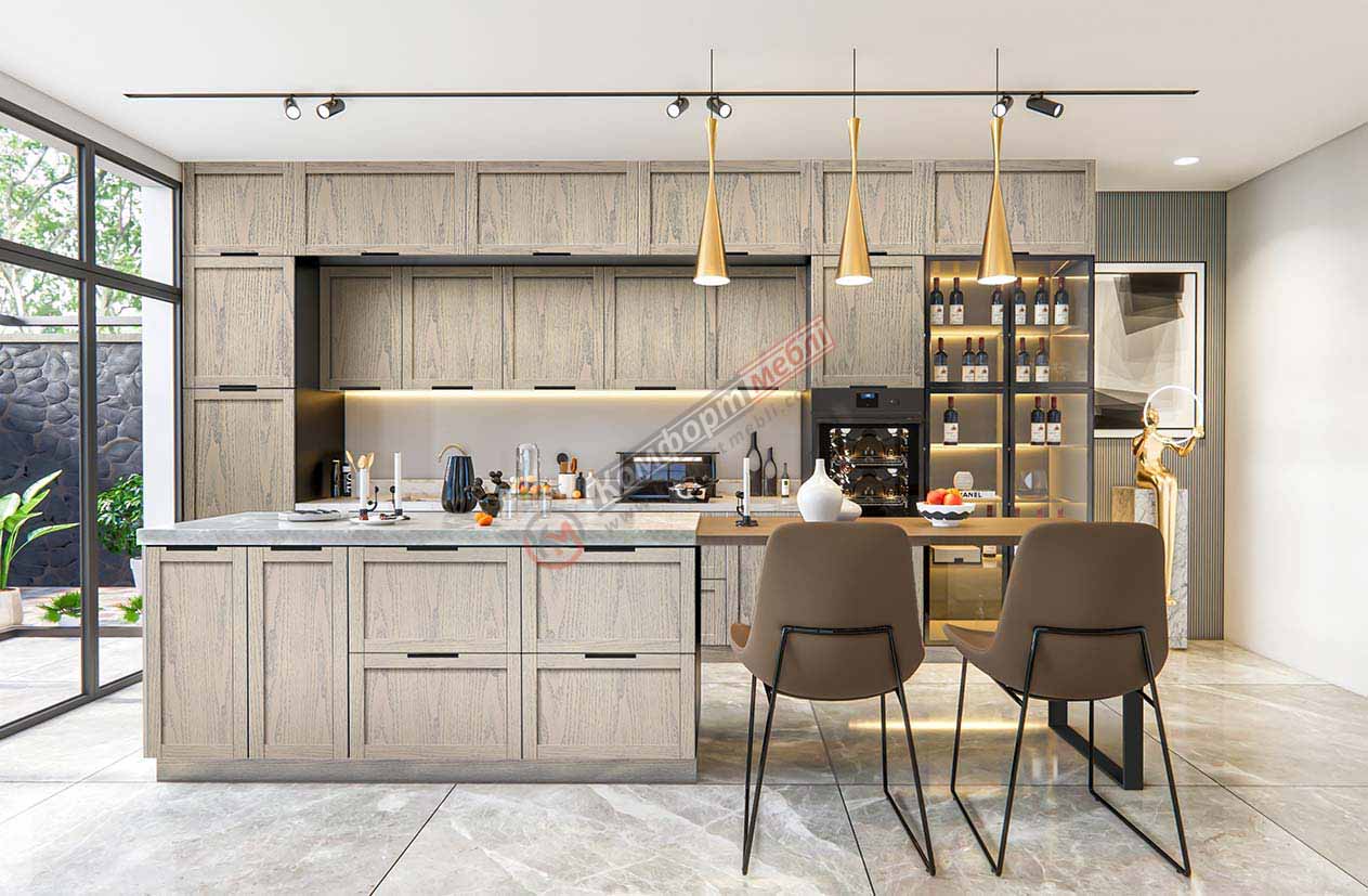 Кухня "Престиж" 4.4м з кухонним островом Дуб білений - фото, ціна, купити,  