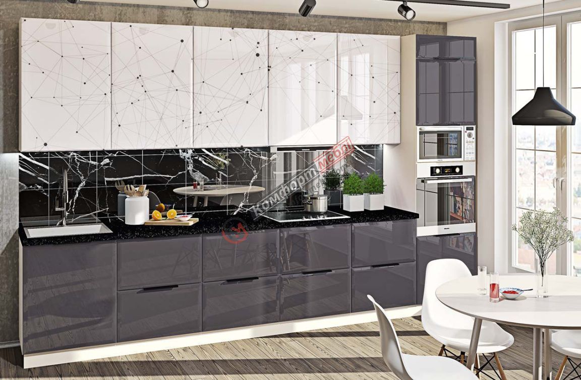 Кухня "Хай-тек" 3х2,6м П-образная Асфальт, Дуб сонома - фото, цена, купить,  