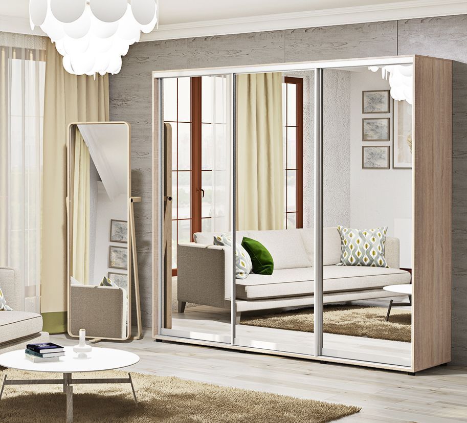 Шафа купе 2.5 метра "Дзеркало" трьохдверна дуб сонома - фото, ціна, купити,  