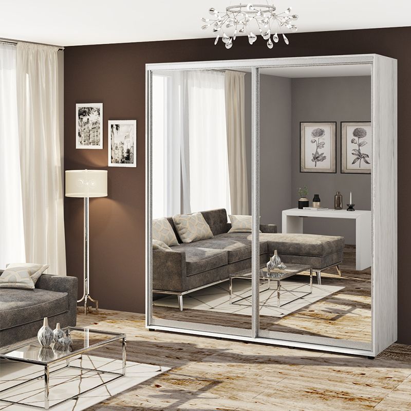 Шафа купе 2 м "Дзеркало" 2 дверна білений дуб - фото, ціна, купити,  