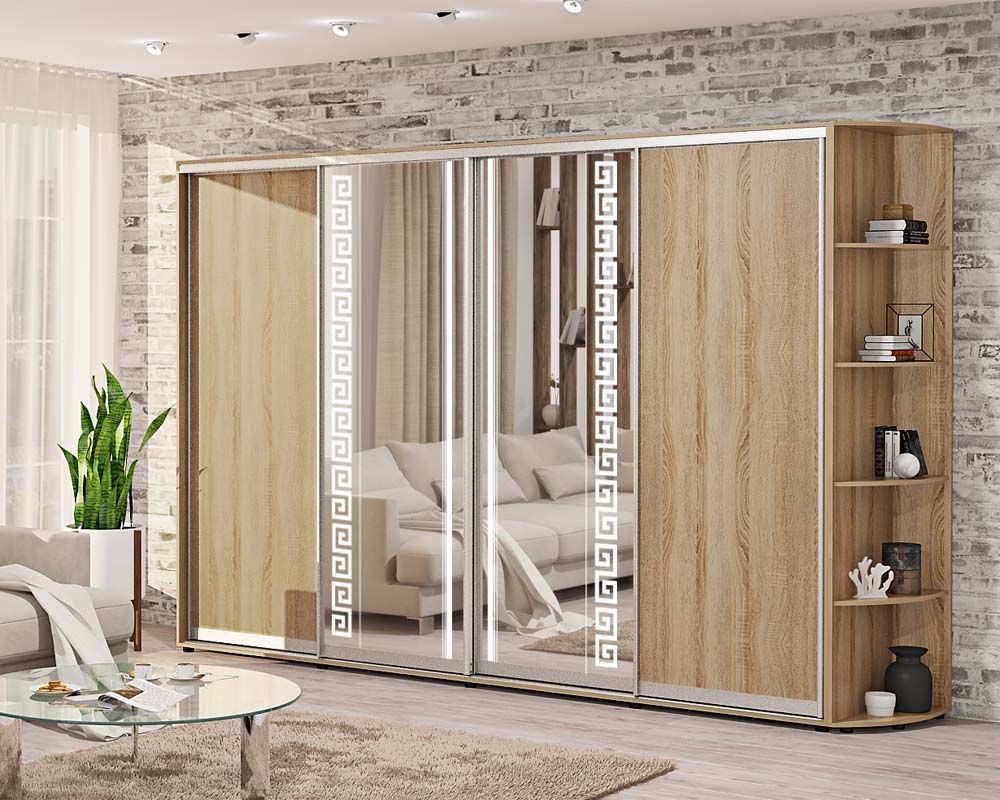 Шафа-купе 3,2 м "ДСП" з дзеркалом 4 дверна дуб натуральний - фото, ціна, купити,  