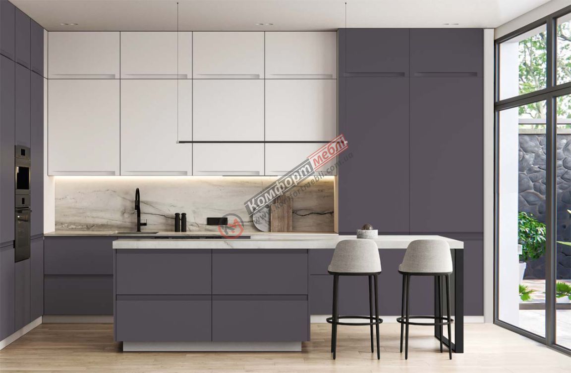 Кухня "Альфа ручка" 3х2.2м угловая крашеный МДФ Титан - фото, цена, купить,  