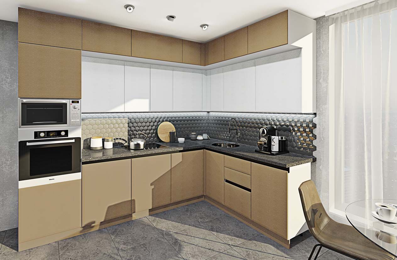 Кухня "Хай-тек" 3 х 1.9м кутова Білий, Капучіно - фото, ціна, купити,  