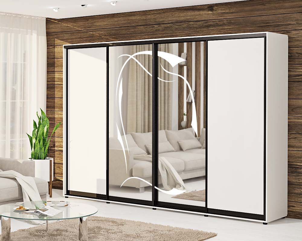 Шафа-купе 4 м "ДСП" з дзеркалом чотиридверна біла - фото, ціна, купити,  