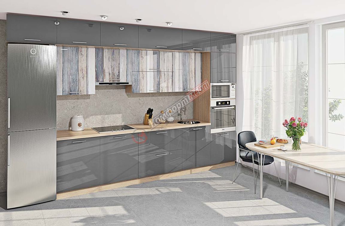 Кухня "Хай-тек" 3х2,6м П-образная Асфальт, Дуб сонома - фото, цена, купить,  