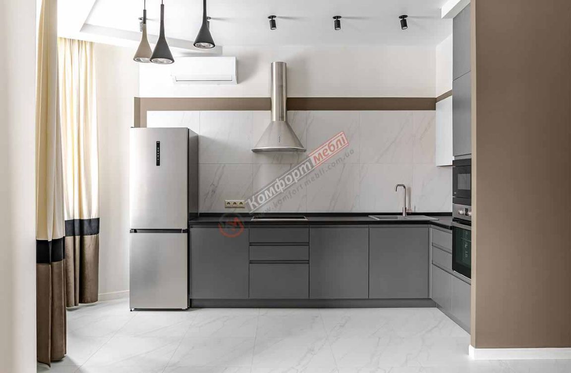 Кухня "Альфа ручка" 3х2.2м угловая крашеный МДФ Титан - фото, цена, купить,  