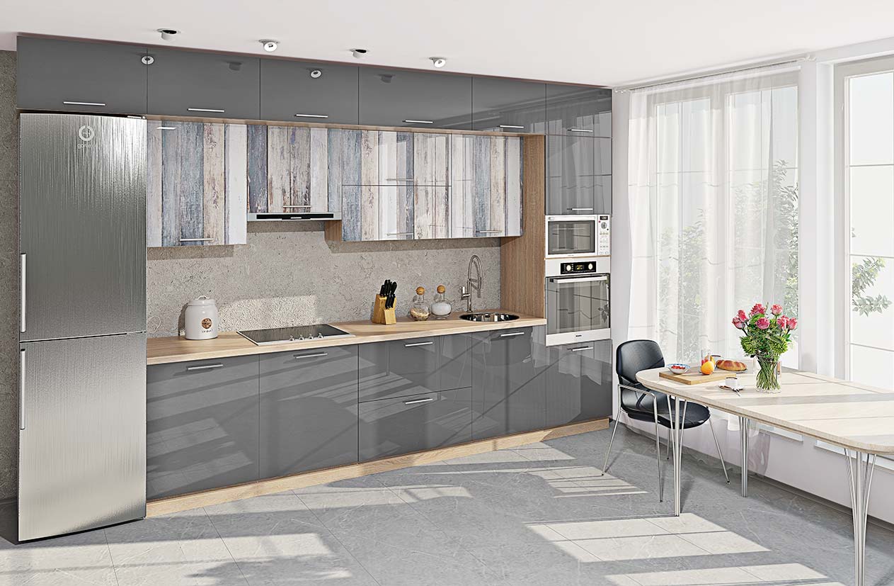 Сучасна кухня "Хай-тек з кольоровим друком" 3600мм Графіт - фото, ціна, купити,  