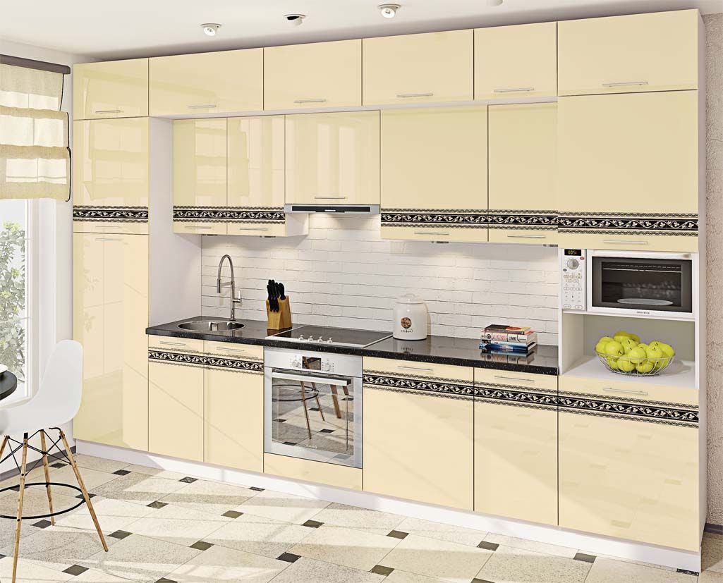 Кухня з антресолями "Хай-тек з кольоровим друком" 3.6м Ваніль - фото, ціна, купити,  