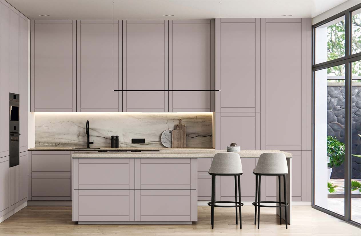 Кухня під стелю "Рамка" 1.8 х 3.6м фарбований МДФ Оксамит бежевий - фото, ціна, купити,  