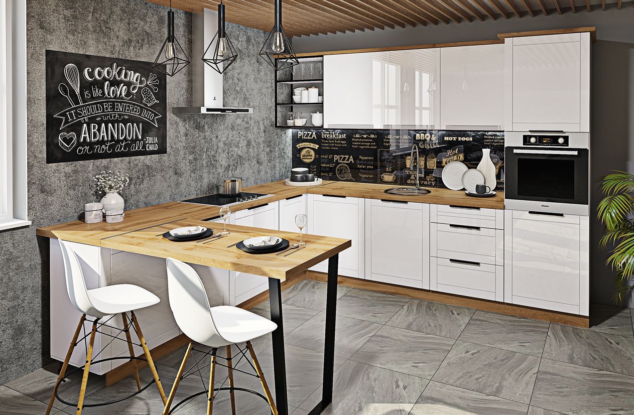 Кухня "Рамка" 3 х 2.6м П-подібна фарбований МДФ Білий - фото, ціна, купити,  