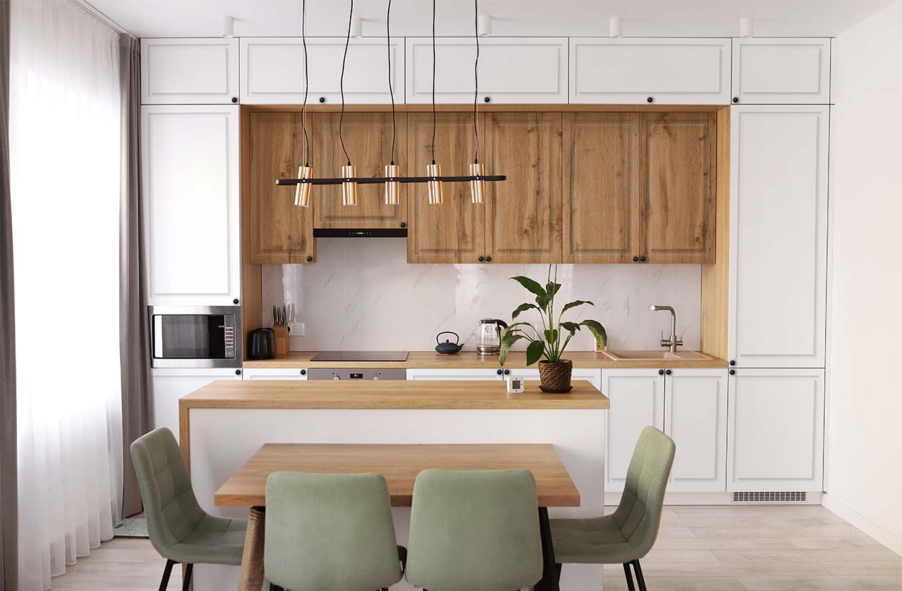 Кухня "Діамант" 3.6м з кухонним островом Білий, Дуб золотий - фото, ціна, купити,  