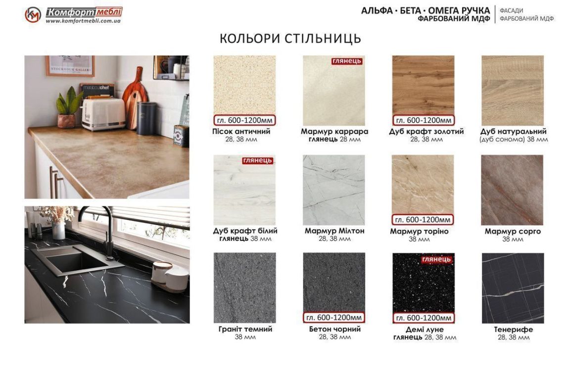 Кухня модульна "Альфа ручка" 360см фарбований МДФ Білий - фото, ціна, купити,  