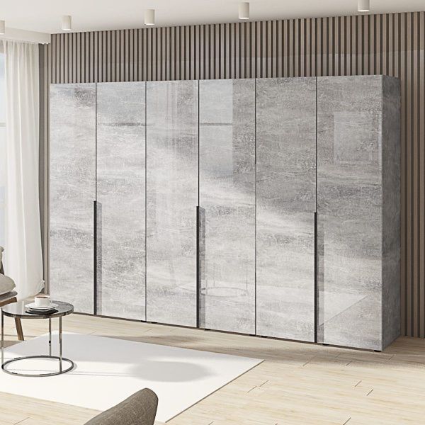 Большой шкаф Флекс 2 4 м с ДСП фасадами Бетон шестидверный - фото, цена, купить,  