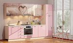 Кухня КХ-кольоровий друк/колір корпусу - дуб молочний, колір фасаду - кольоровий друк, / рожевий перламутр глянець
