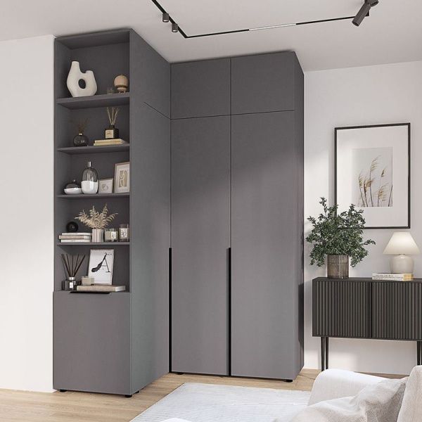Кутова шафа Flex з ДСП фасадами Графіт в спальню - фото, ціна, купити,  
