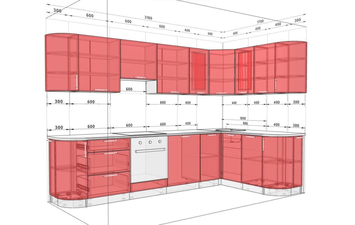 Кухня "Хай-тек з кольоровим друком" 3,1х1,7м кутова Металік - фото, ціна, купити,  