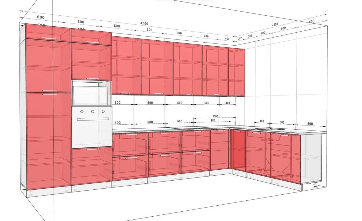 Кухня з вікном "Sigma ручка" 4 х 2,2м кутова Білий, Чорний - фото, ціна, купити,  