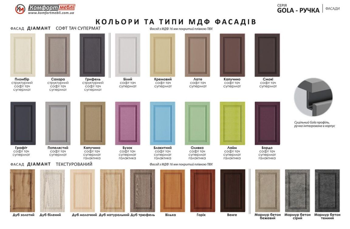 Пряма кухня "Gola ручка" 3м з фасадами "Престиж" Дуб білений - фото, ціна, купити,  